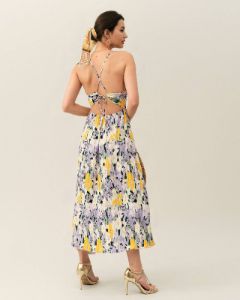 The Floral Backless Tie Strap Maxi Dress sold by rihoas