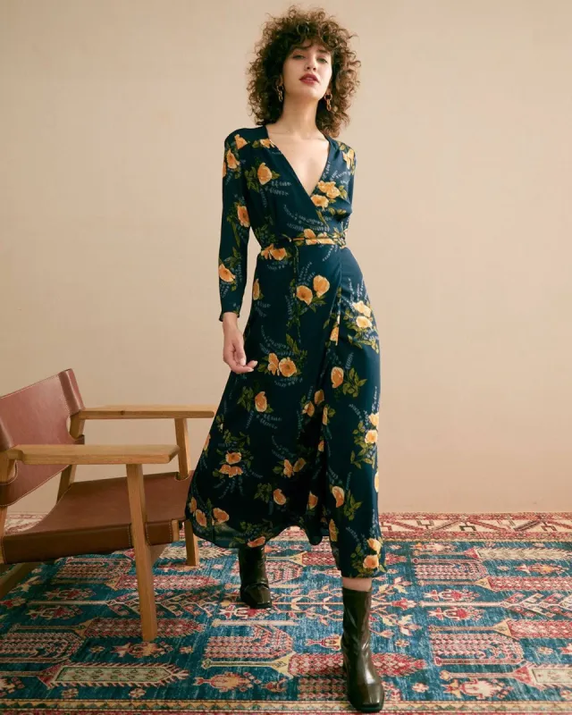 The Floral Printing Wrap Dress sold by rihoas