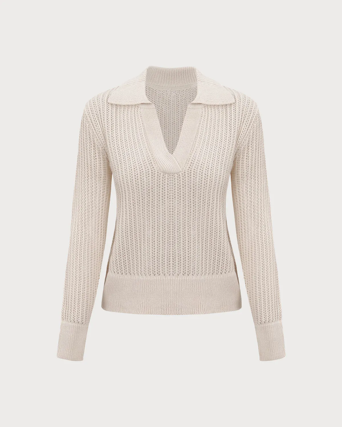 The Apricot V Neck Pointelle Ribbed Sweater sold by rihoas product image thumbnail 5