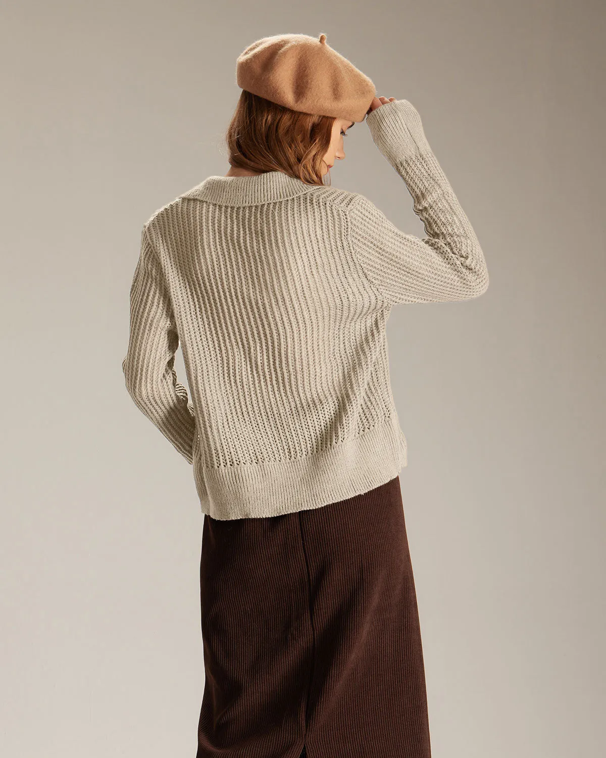 The Apricot V Neck Pointelle Ribbed Sweater sold by rihoas product image thumbnail 4