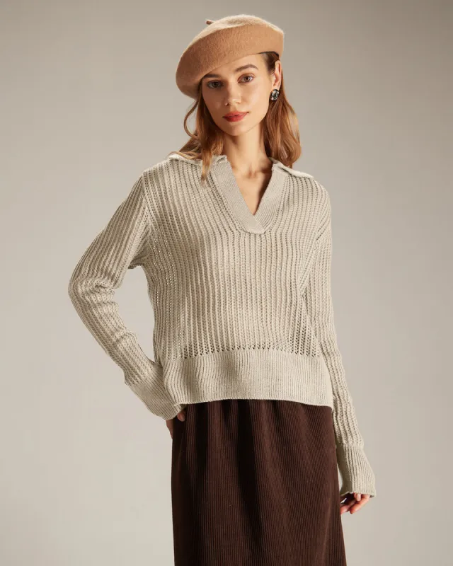 The Apricot V Neck Pointelle Ribbed Sweater sold by rihoas