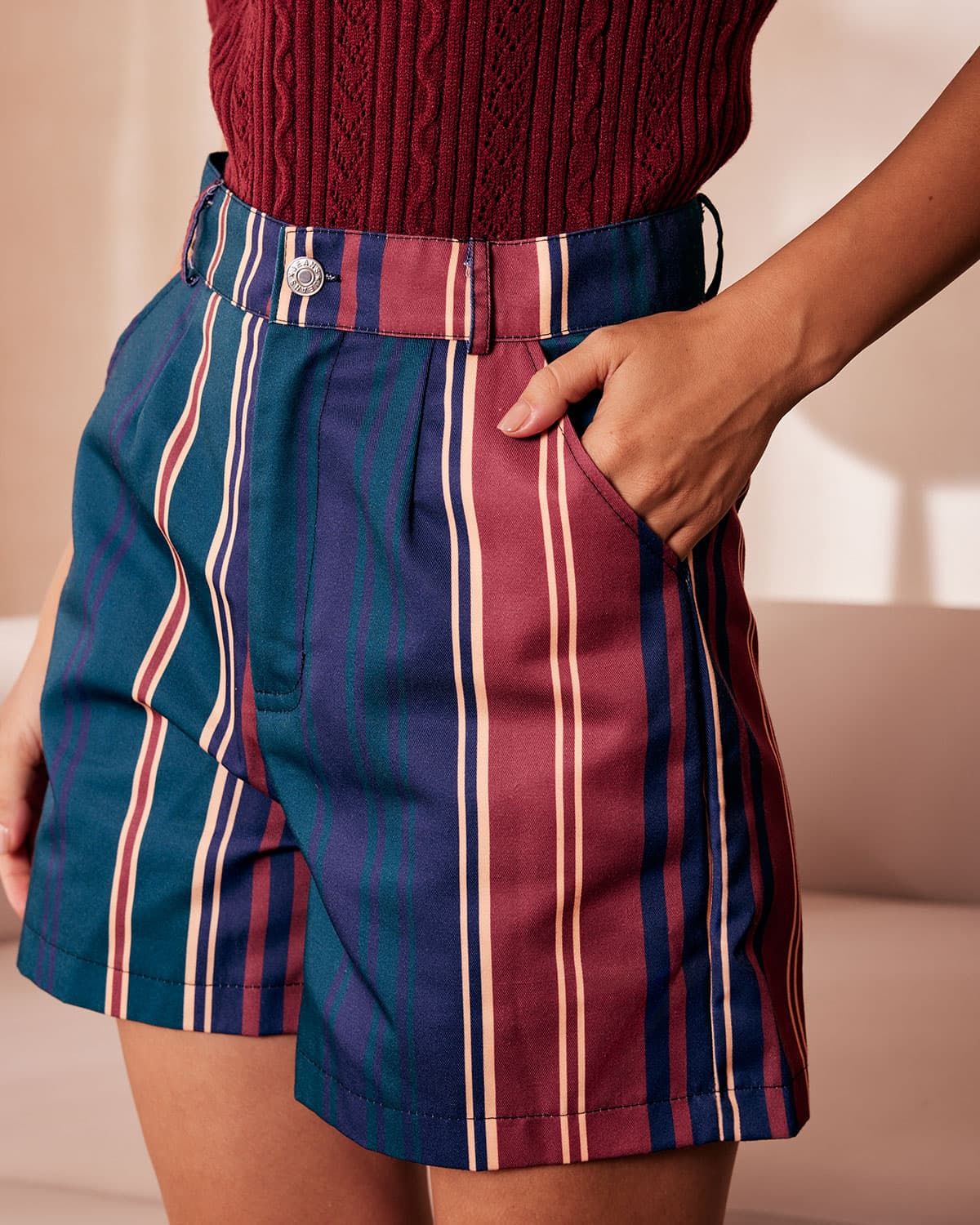The Multi High Waisted Button Striped Shorts sold by rihoas product image thumbnail 4