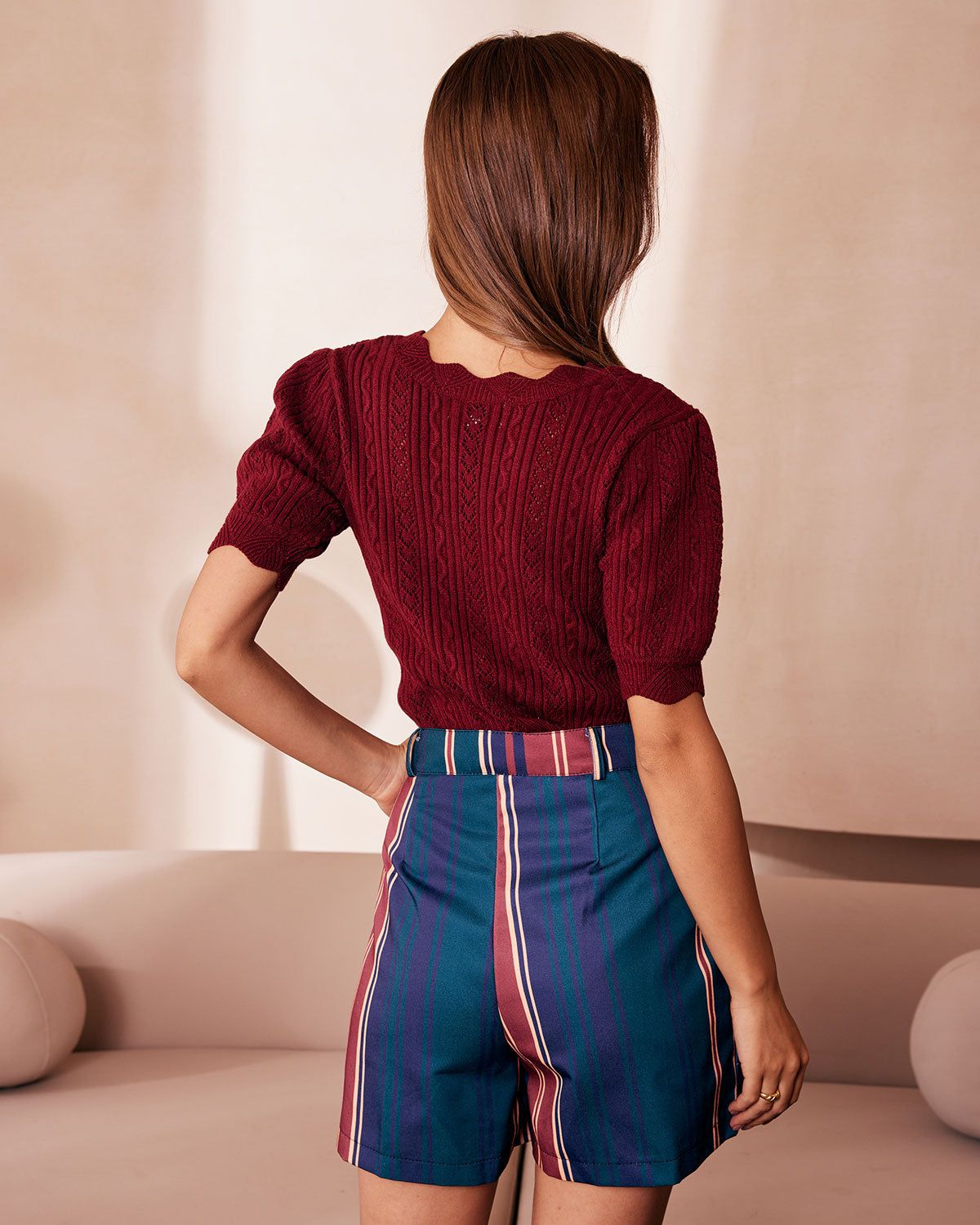The Multi High Waisted Button Striped Shorts sold by rihoas product image thumbnail 5
