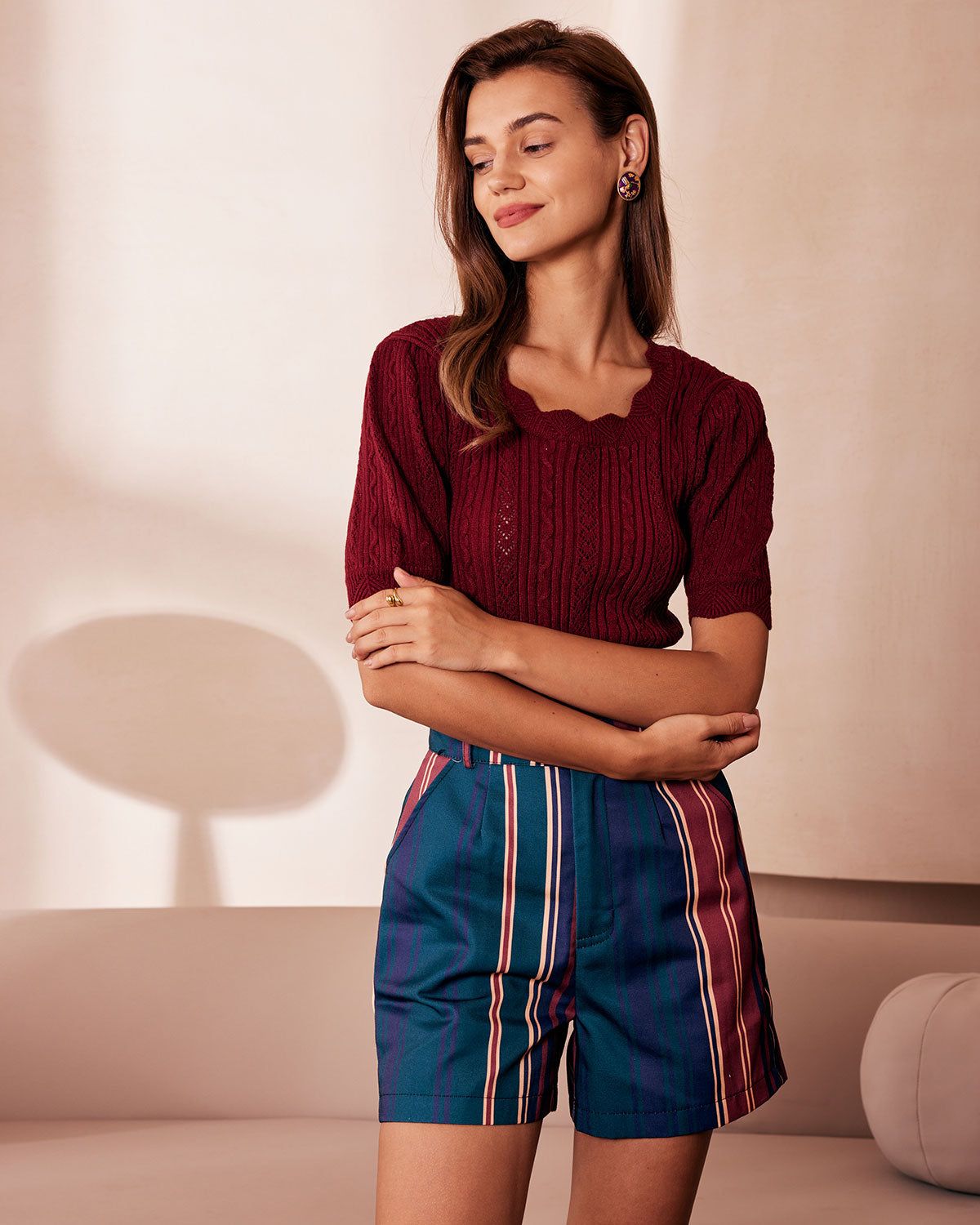 The Multi High Waisted Button Striped Shorts sold by rihoas product image thumbnail 3