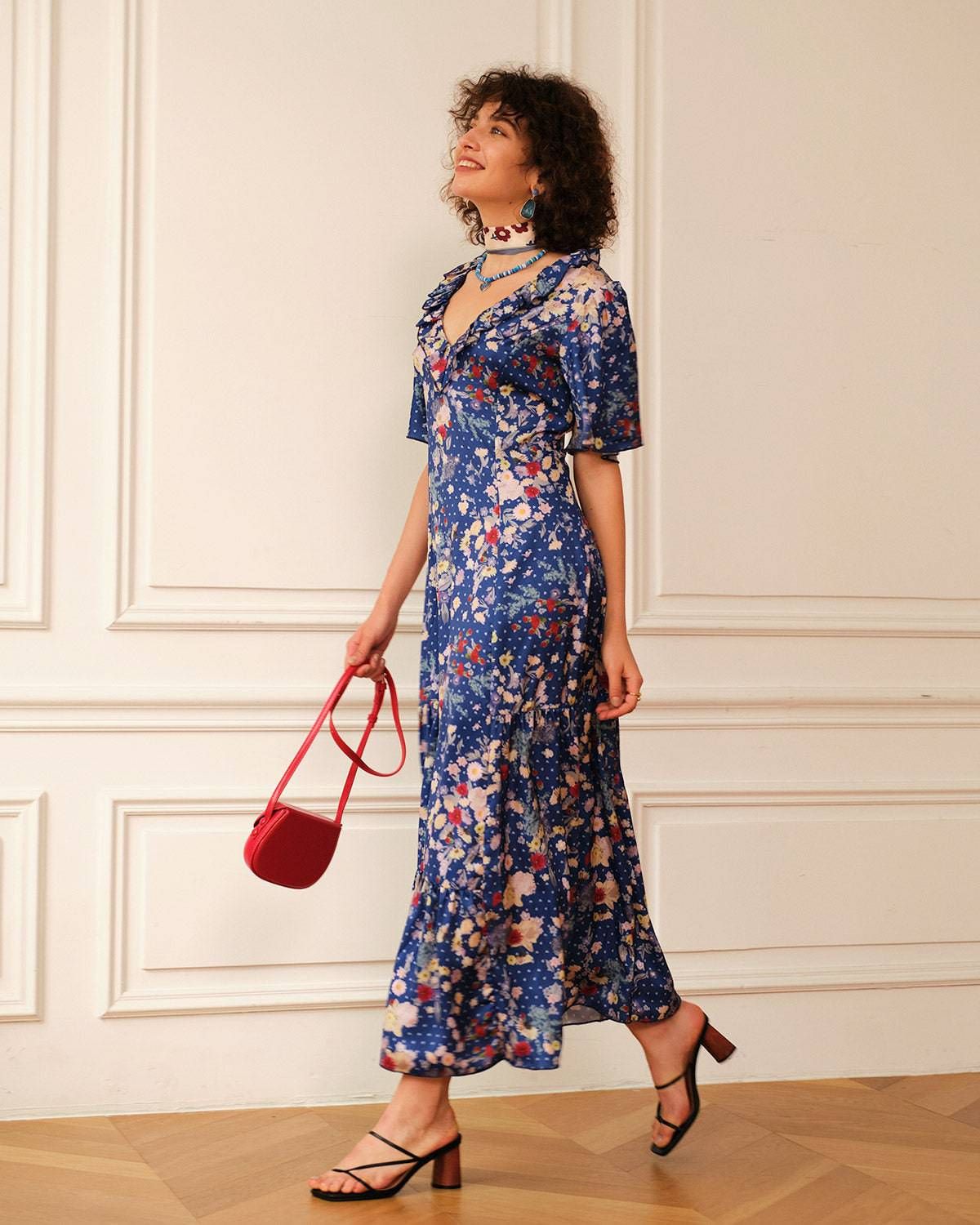 The Ruffle V Neck Maxi Dress sold by rihoas product image thumbnail 4