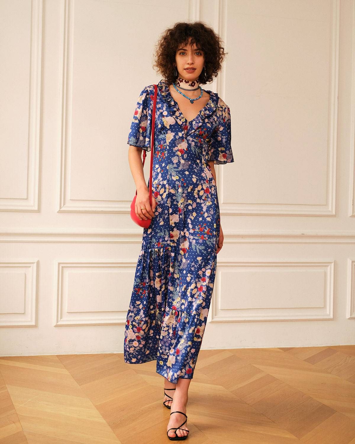 The Ruffle V Neck Maxi Dress sold by rihoas product image thumbnail 2