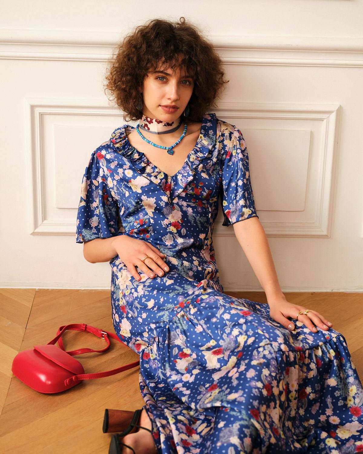 The Ruffle V Neck Maxi Dress sold by rihoas