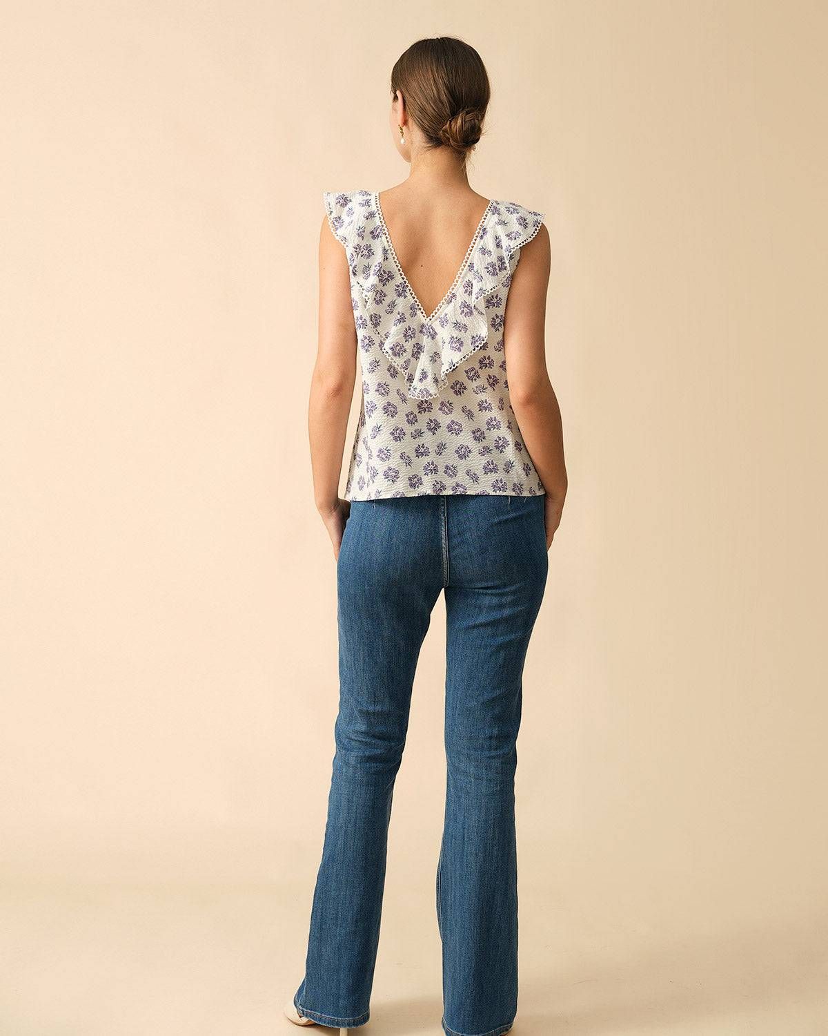 The Ruffle Trim Floral Sleeveless Tank Top sold by rihoas product image thumbnail 5