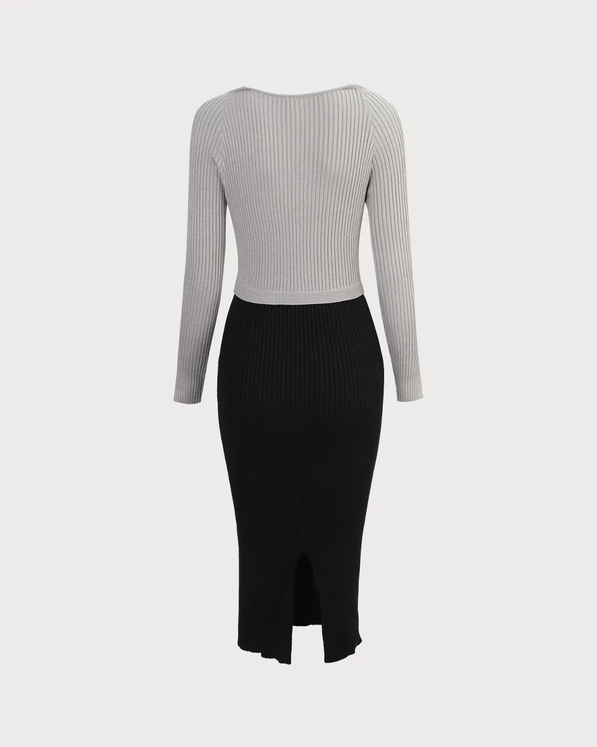 The Multi V Neck Patchwork Sweater Midi Dress sold by rihoas product image thumbnail 3
