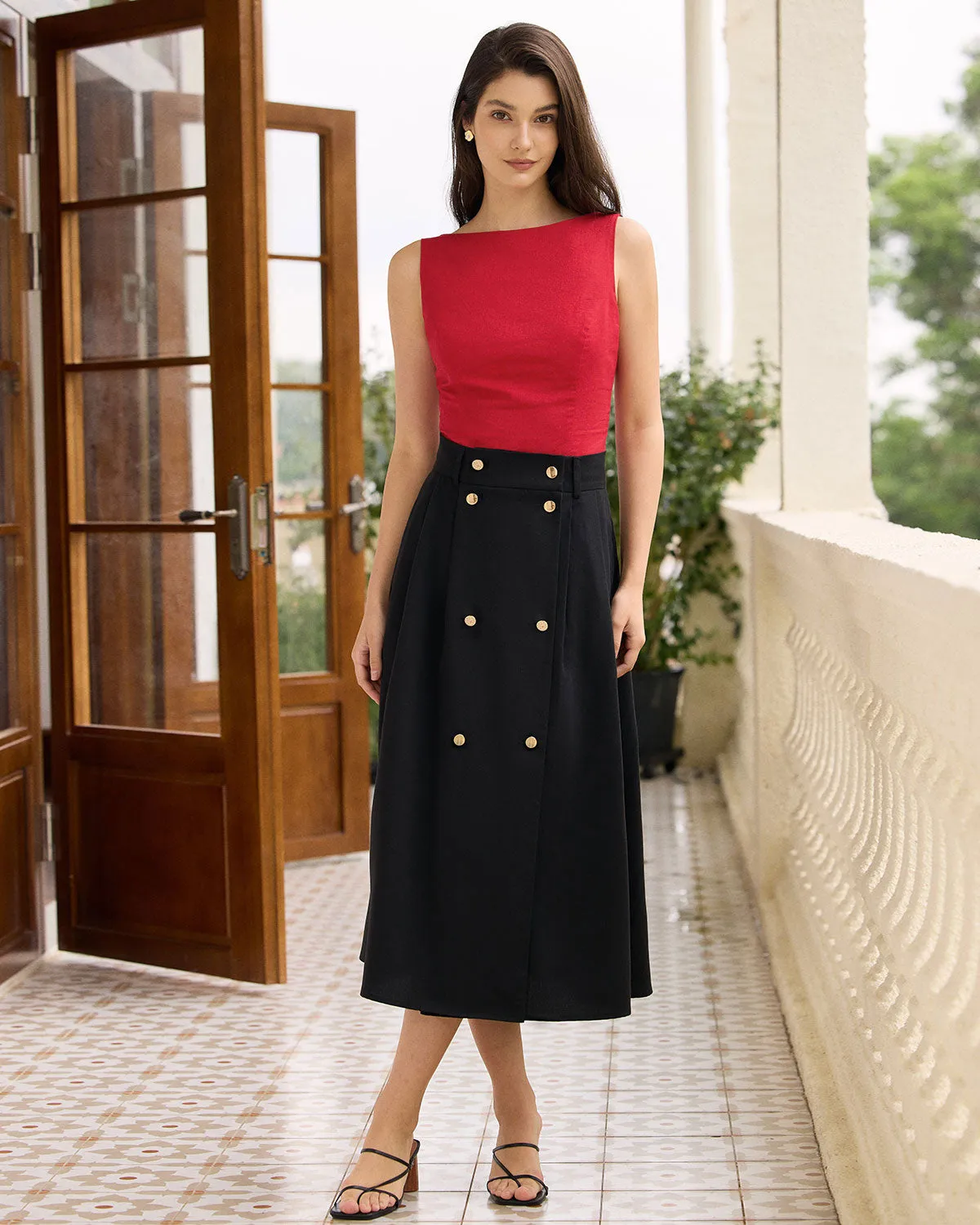 The Red Boat Neck Linen Tank Top sold by rihoas product image thumbnail 4