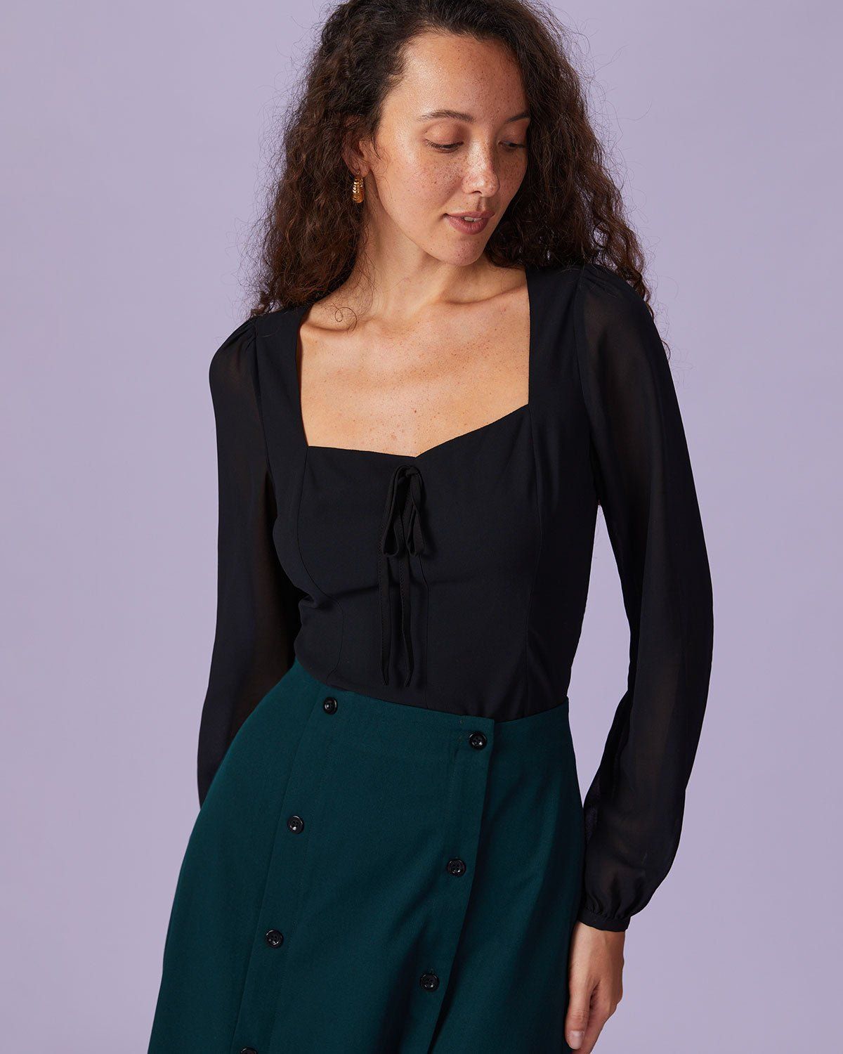 The Black Sweetheart Neck Lantern Sleeve Blouse sold by rihoas product image thumbnail 2