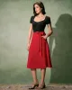 The Red High-Waisted Tie Strap Midi Skirt sold by rihoas