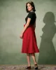 The Red High-Waisted Tie Strap Midi Skirt sold by rihoas