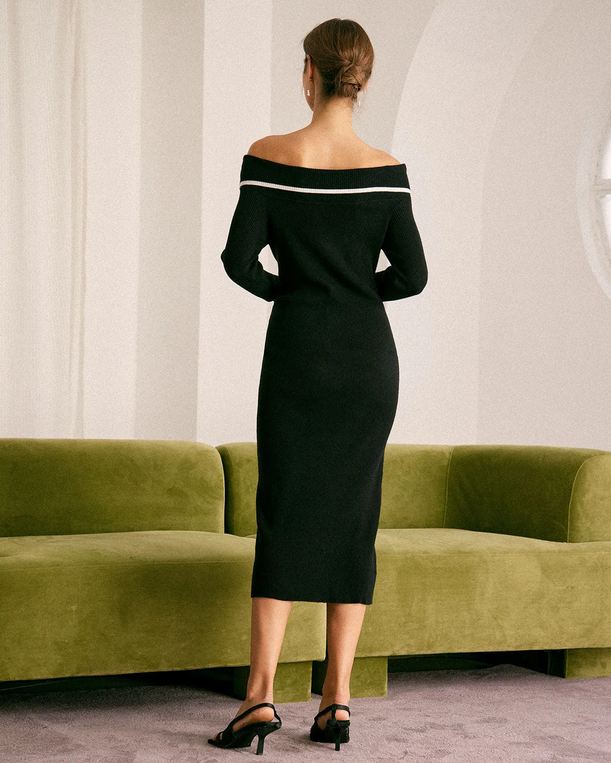 The Black Off The Shoulder Contrast Midi Dress sold by rihoas product image thumbnail 5
