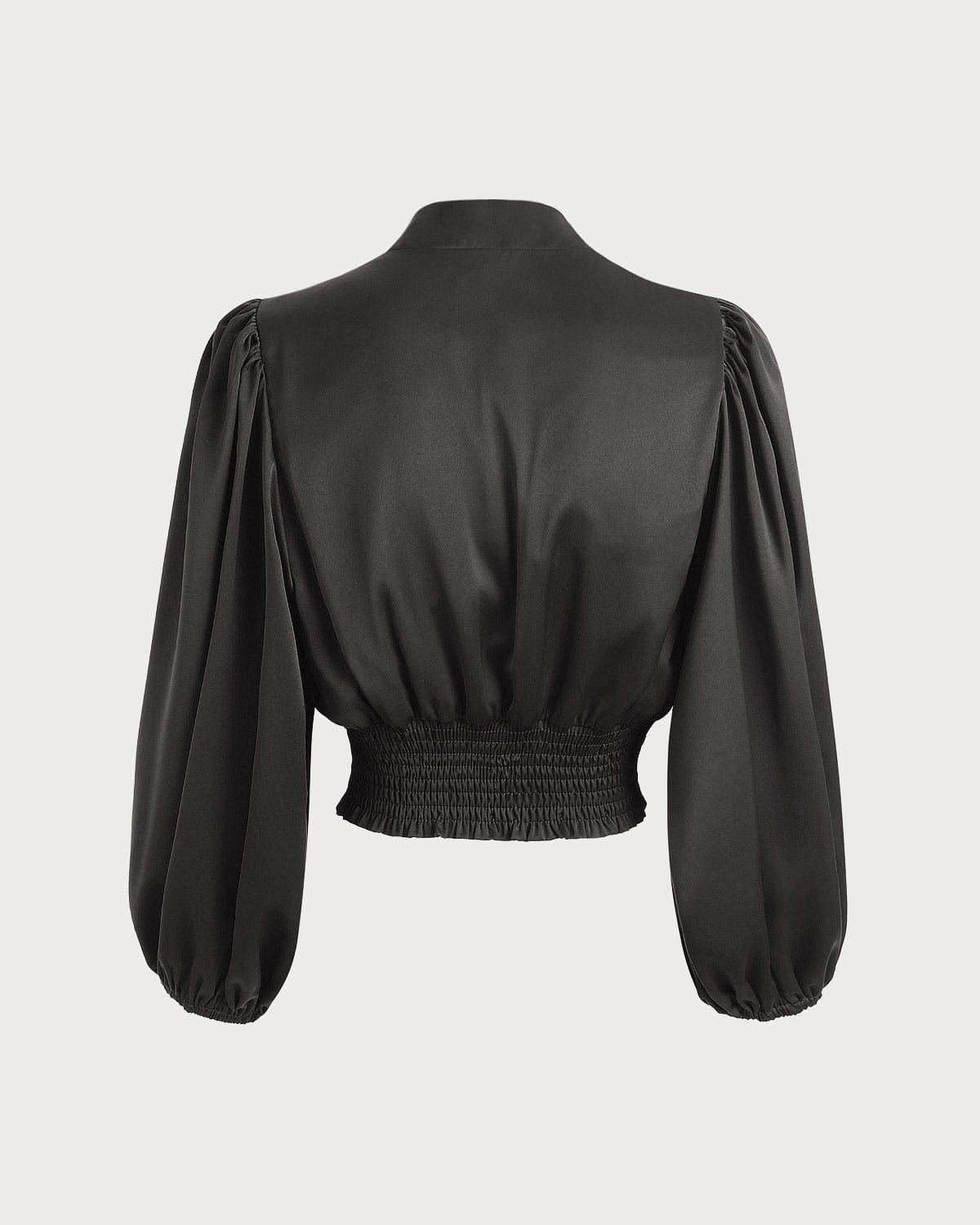 The Black Balloon Sleeves Satin Crop Blouse sold by rihoas product image thumbnail 3