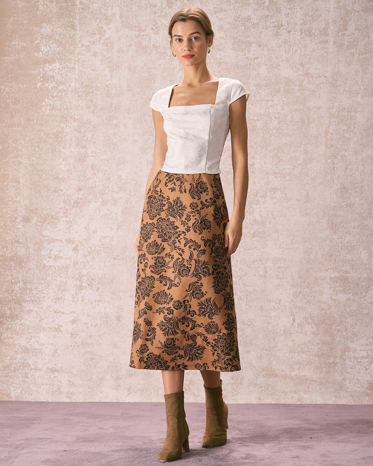 The Beige Square Neck Cutout Jacquard Blouse sold by rihoas product image thumbnail 4