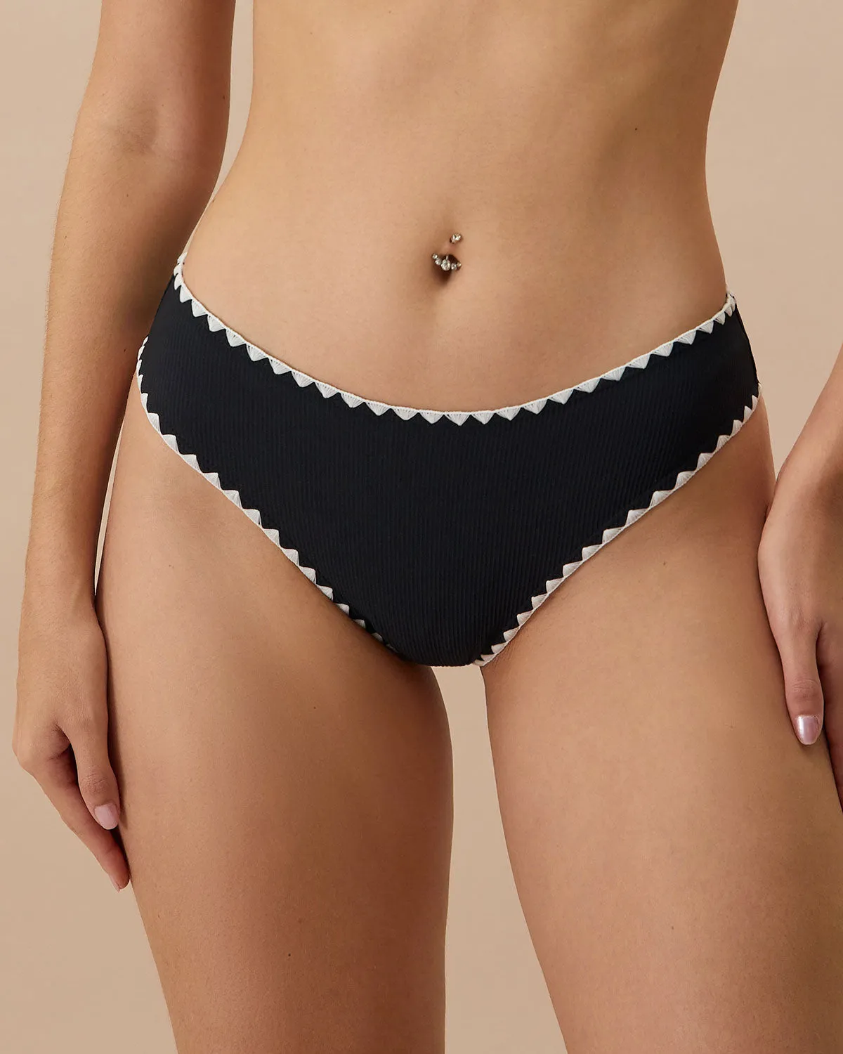 The Black Contrast Ribbed Bikini Bottom sold by rihoas