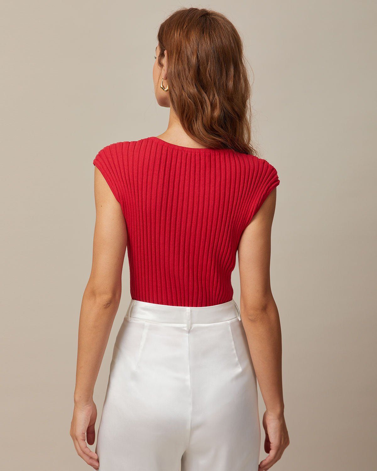 The Red Boat Neck Ribbed Cap Sleeve Knit Tee sold by rihoas product image thumbnail 4