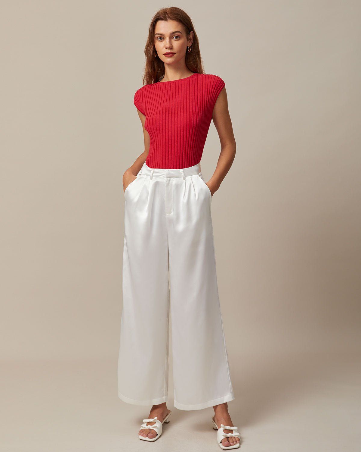 The Red Boat Neck Ribbed Cap Sleeve Knit Tee sold by rihoas product image thumbnail 2