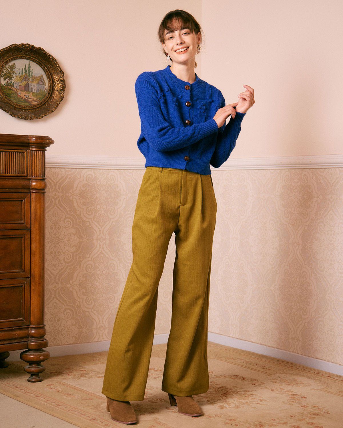 The Blue Round Neck Cable Ribbed Cardigan sold by rihoas product image thumbnail 4