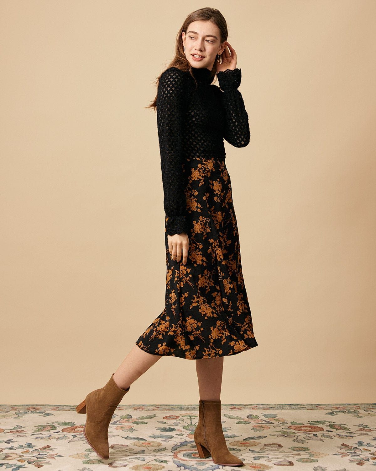 The Black Solid Mock Neck See-through Knit Top sold by rihoas product image thumbnail 4