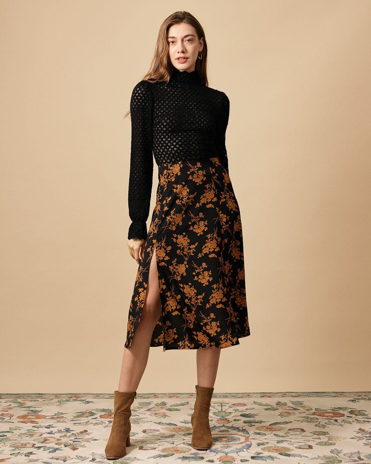 The Black Solid Mock Neck See-through Knit Top sold by rihoas product image thumbnail 3