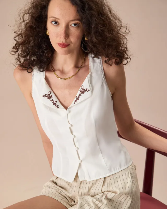 The White Lace Spliced Embroidery Tank Top sold by rihoas