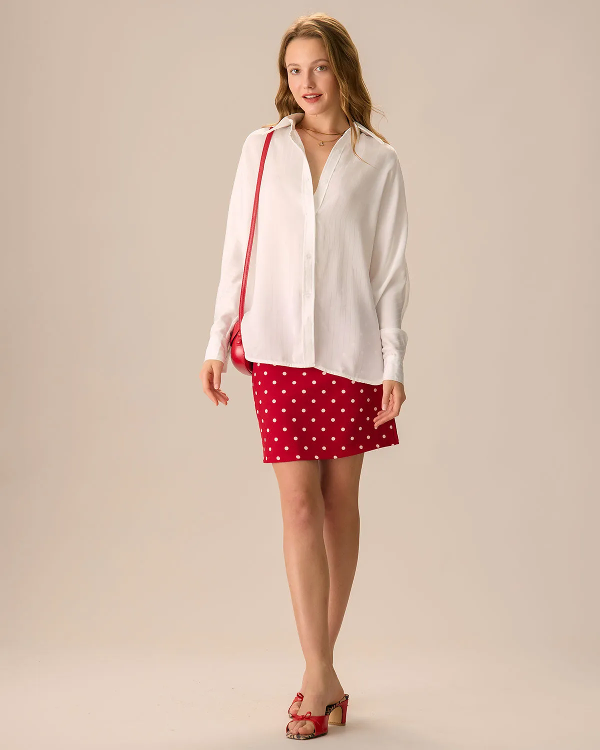 Women's White Striped Long Sleeve Satin Shirt sold by rihoas product image thumbnail 4