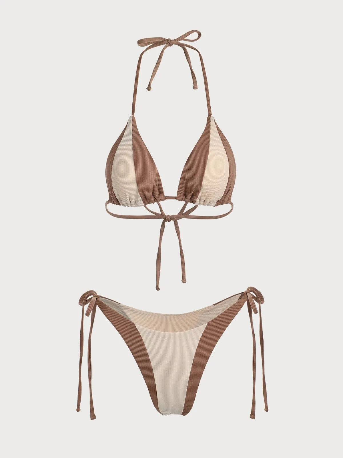 The Color Block Halter Triangle Bikini Set sold by rihoas