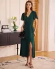 The Green V Neck Button Wrap Maxi Dress sold by rihoas
