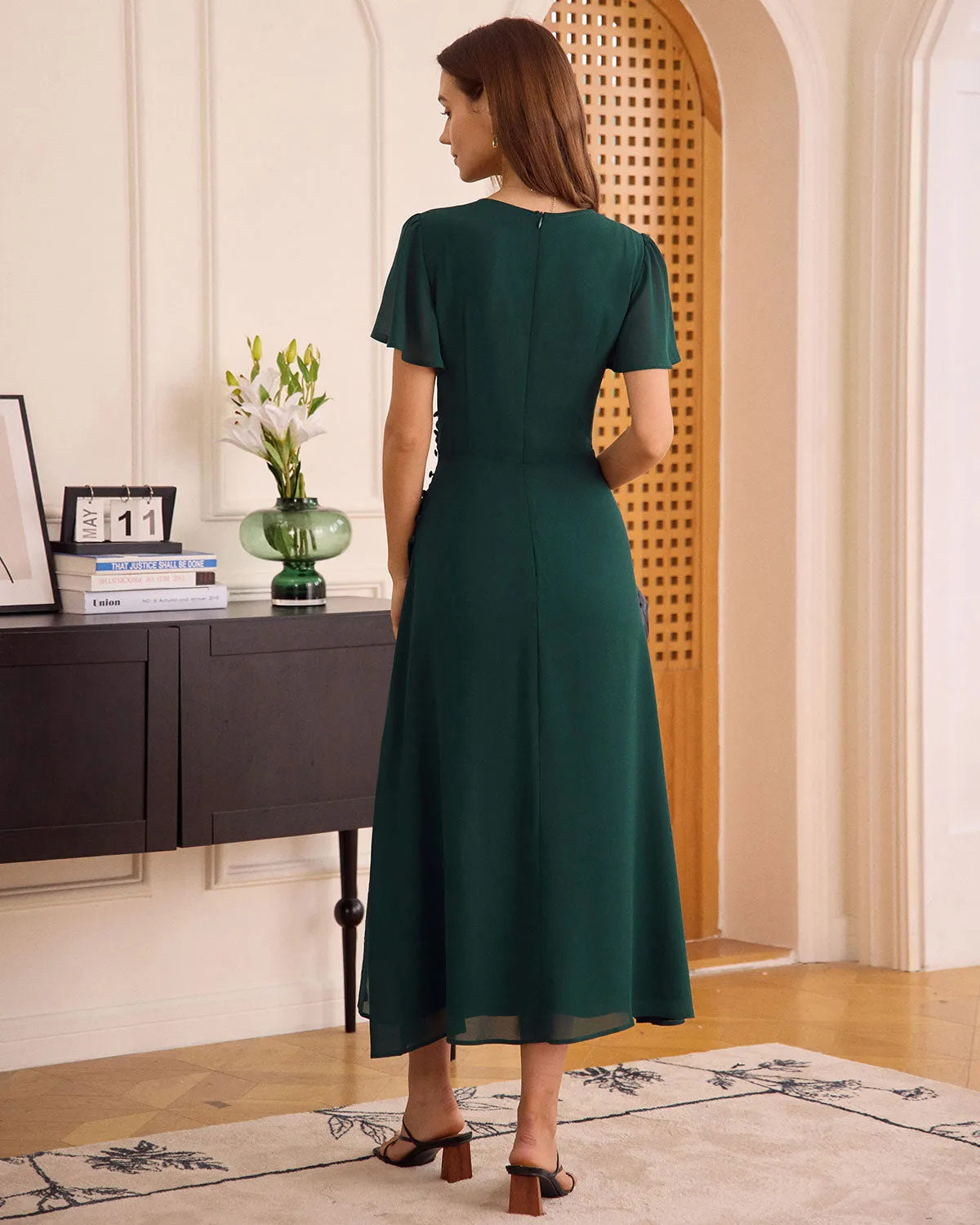 The Green V Neck Button Wrap Maxi Dress sold by rihoas product image thumbnail 5