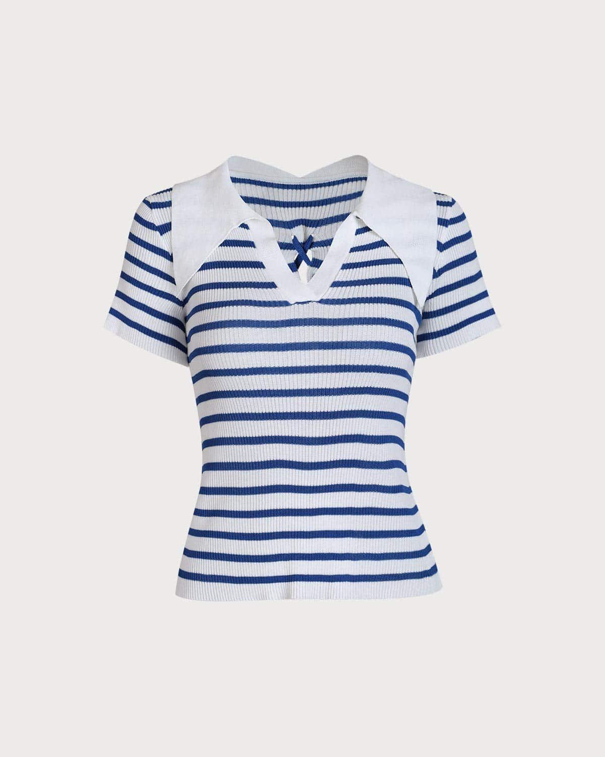 The V Neck Stripe Knit Tee sold by rihoas