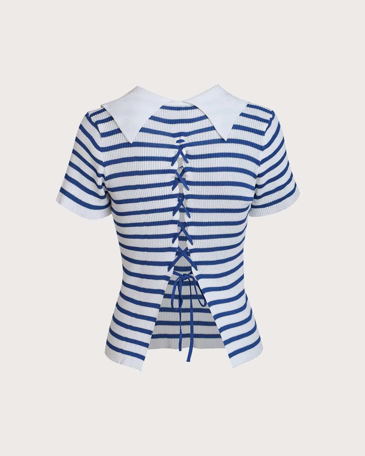 The V Neck Stripe Knit Tee sold by rihoas product image thumbnail 3