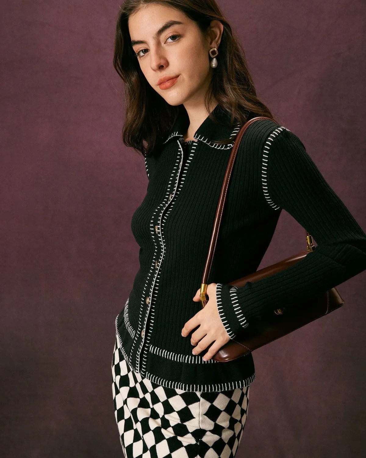 The Black Seam Colorblock Button Cardigan sold by rihoas product image thumbnail 2