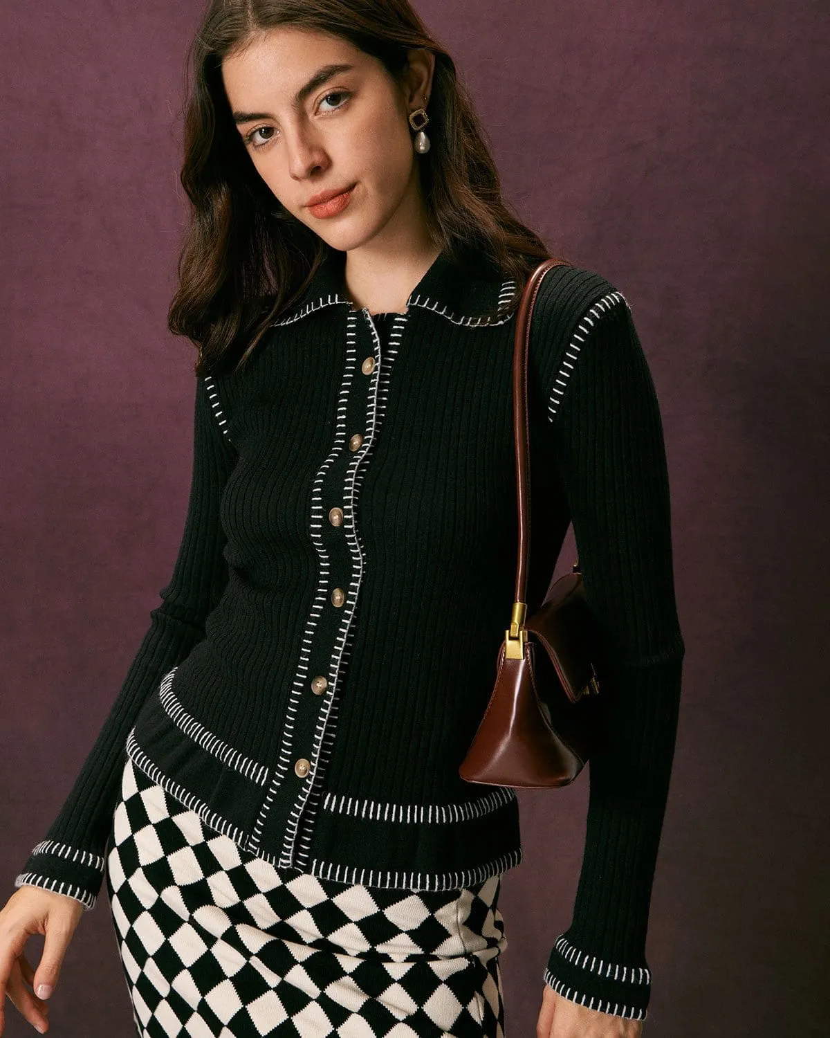 The Black Seam Colorblock Button Cardigan sold by rihoas product image thumbnail 4