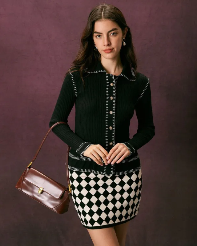 The Black Seam Colorblock Button Cardigan sold by rihoas