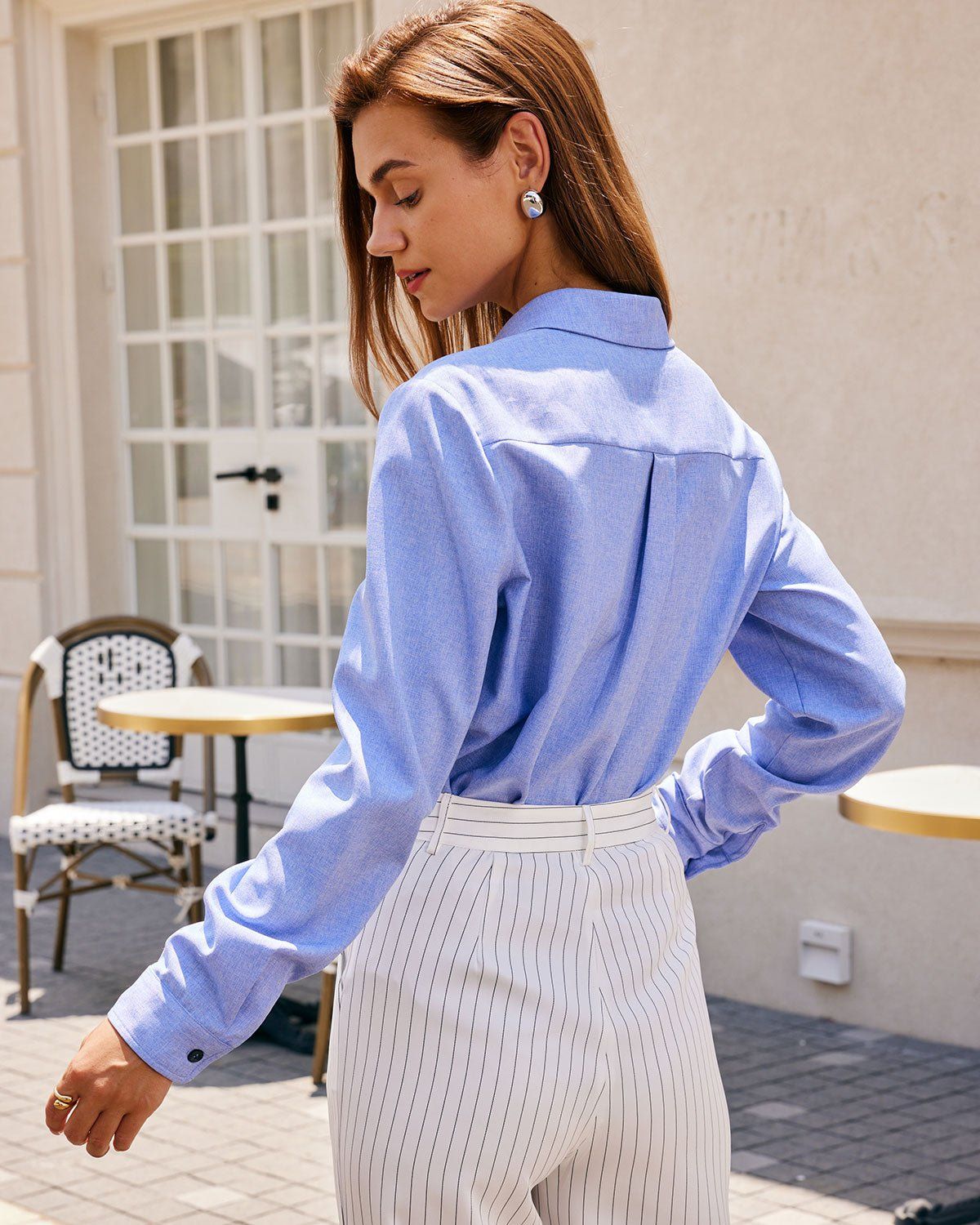 The Blue Lapel Button-up Long Sleeve Shirt sold by rihoas product image thumbnail 4