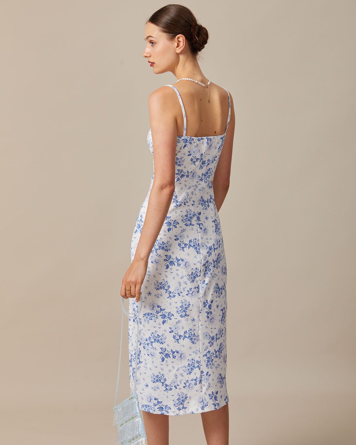 The Blue Sweetheart Neck Floral Midi Dress sold by rihoas product image thumbnail 5