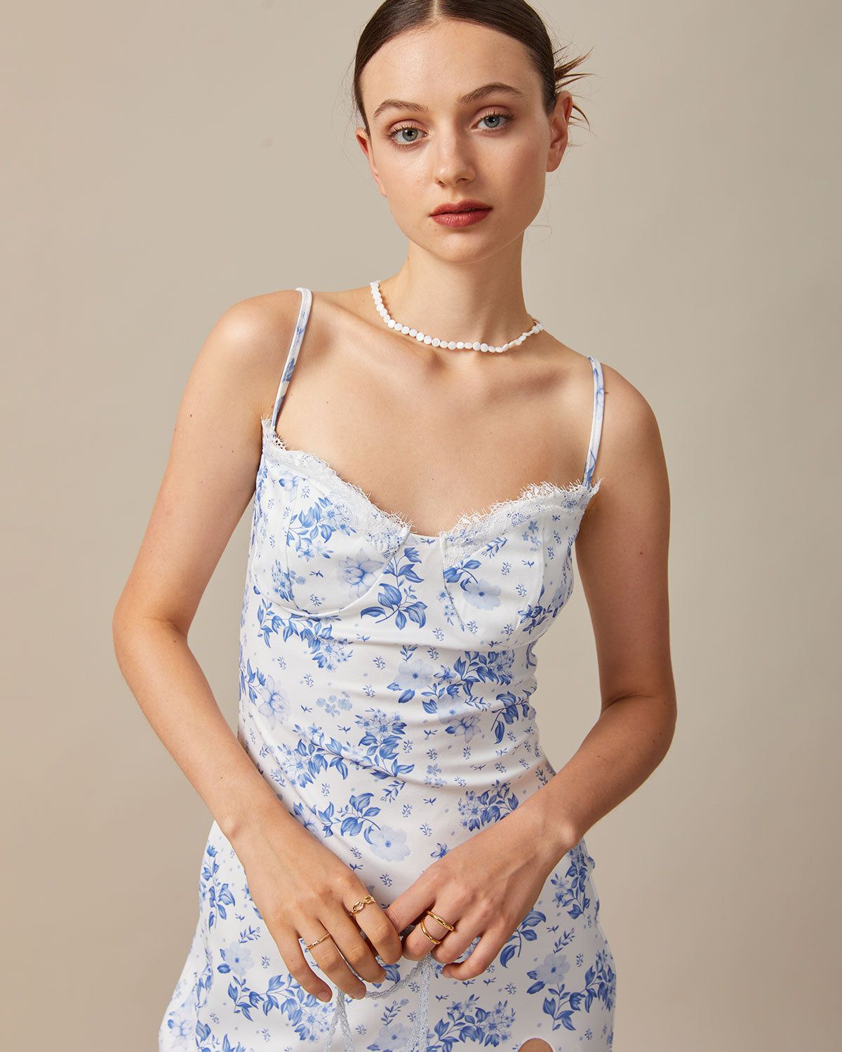 The Blue Sweetheart Neck Floral Midi Dress sold by rihoas product image thumbnail 2
