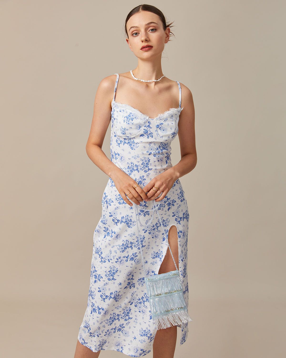 The Blue Sweetheart Neck Floral Midi Dress sold by rihoas product image thumbnail 3