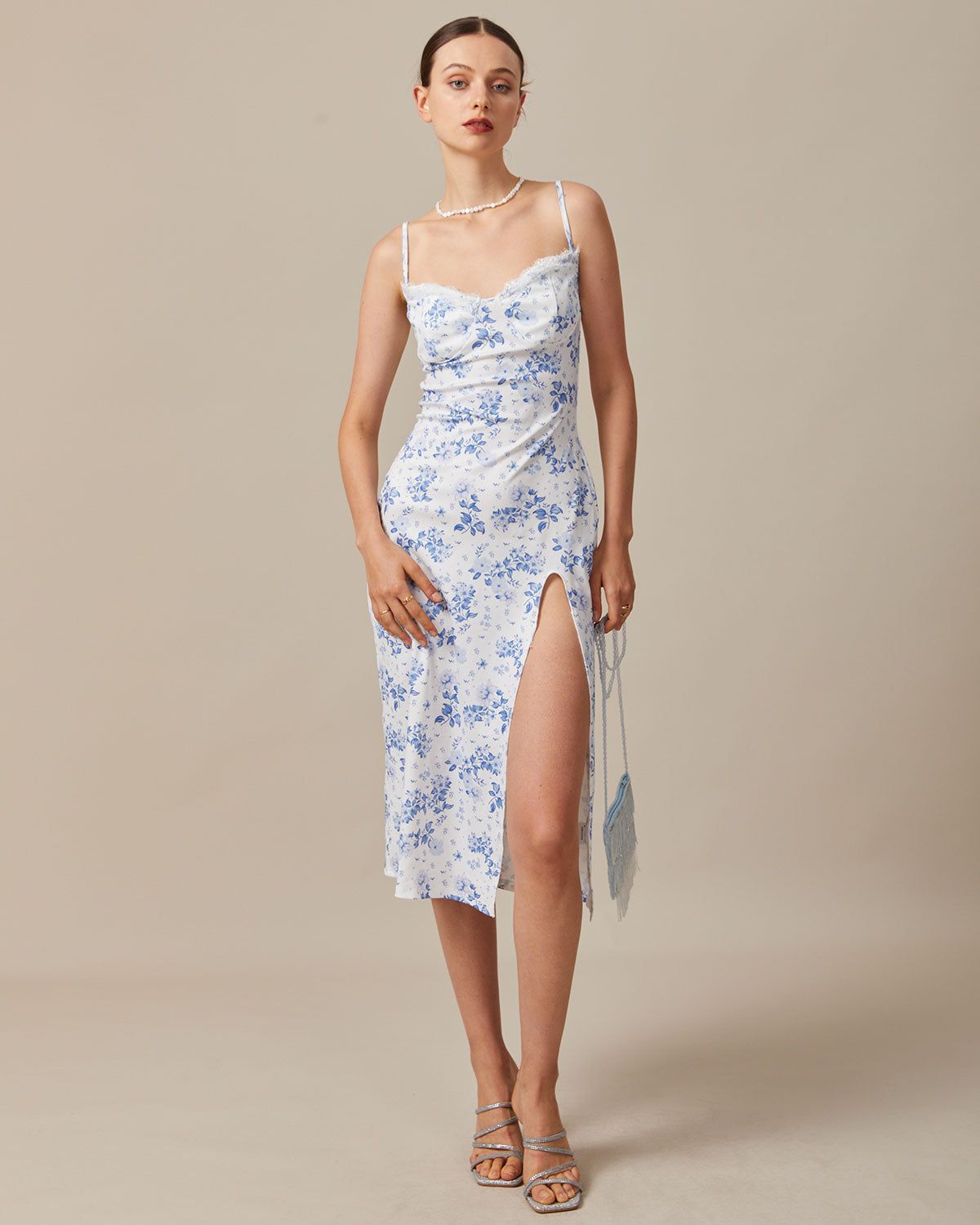 The Blue Sweetheart Neck Floral Midi Dress sold by rihoas