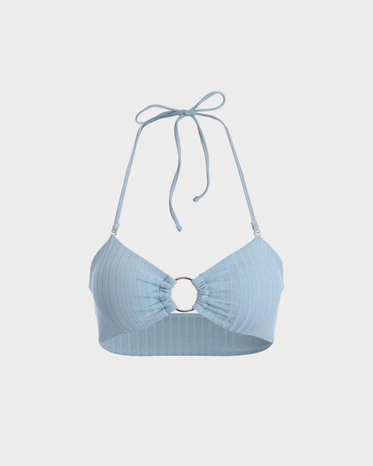 The Solid Color Backless Halter Bikini Top sold by rihoas