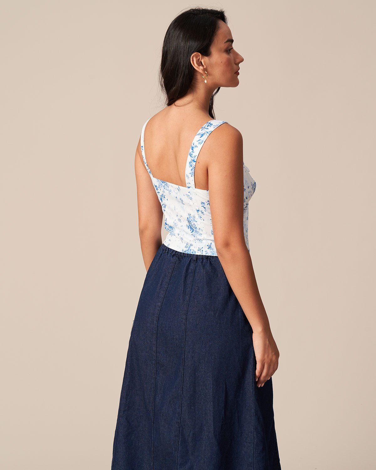 The Blue Square Neck Floral Print Tank Top sold by rihoas product image thumbnail 5