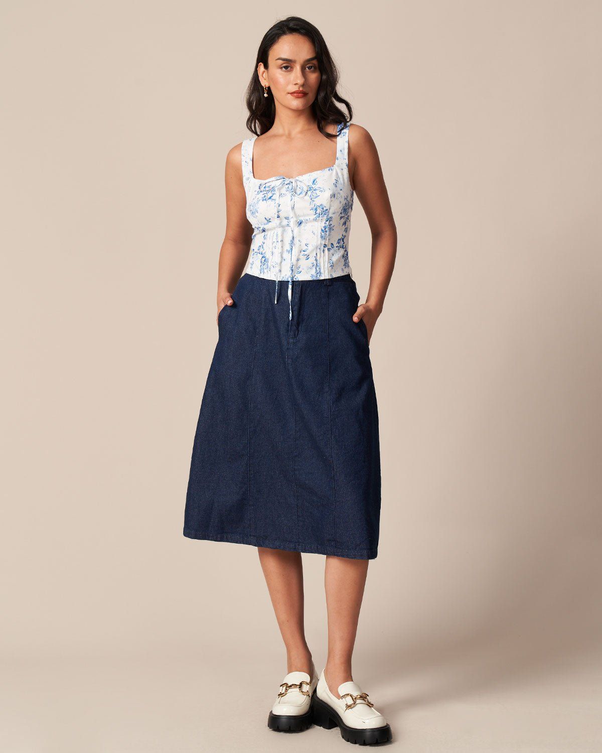 The Blue Square Neck Floral Print Tank Top sold by rihoas product image thumbnail 2