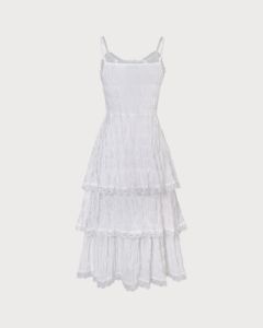 The White A Line Lace Trim Layered Midi Dress sold by rihoas