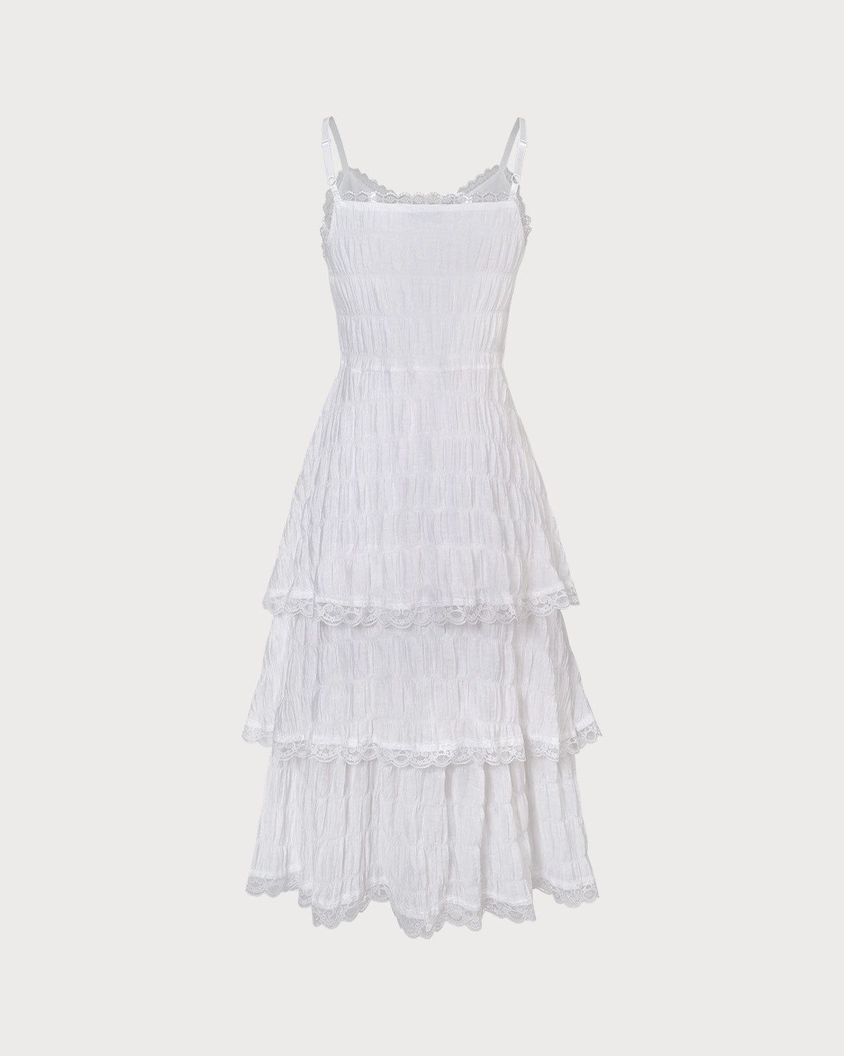 The White A Line Lace Trim Layered Midi Dress sold by rihoas product image thumbnail 3