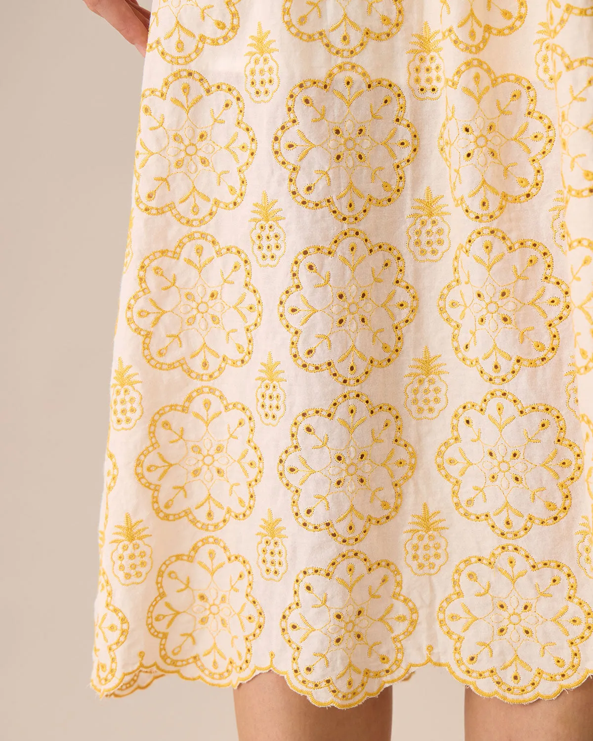 Women's Yellow V-Neck Puff Sleeve Cotton Midi Dress sold by rihoas product image thumbnail 4