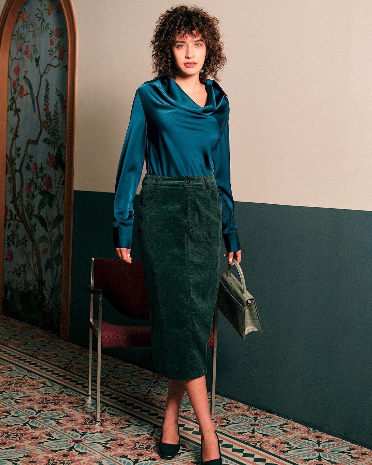 The Cowl Neck Long Sleeve Satin Blouse sold by rihoas product image thumbnail 3