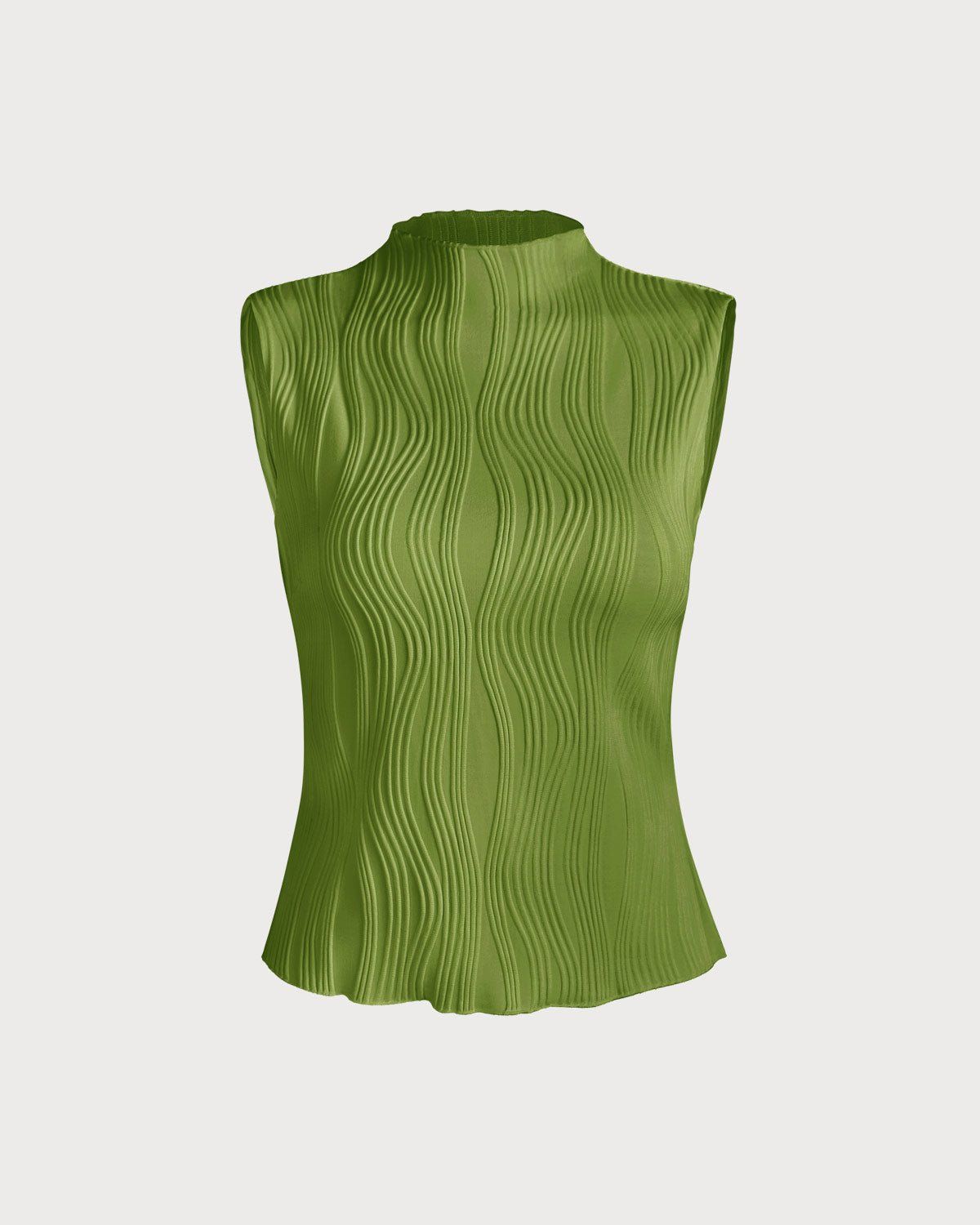 The Green Mock Neck Water Ripple Textured Tank Top sold by rihoas product image thumbnail 2