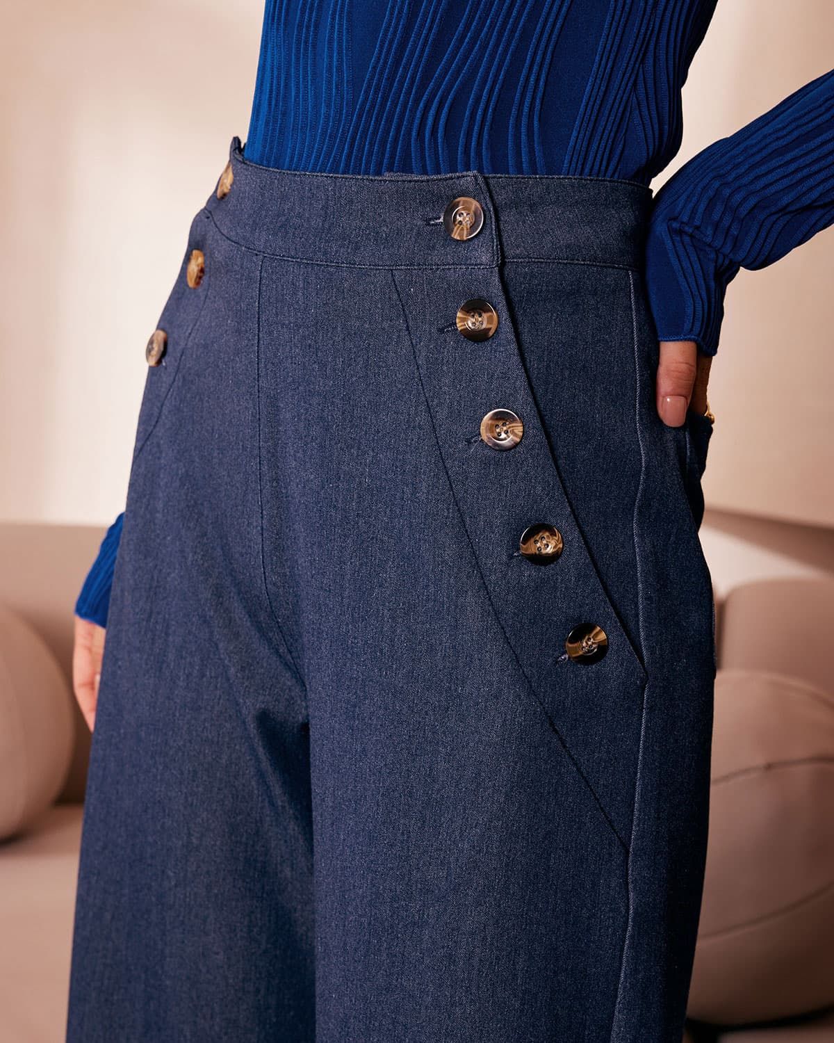 The High Waisted Button Fly Faux Jeans sold by rihoas product image thumbnail 5